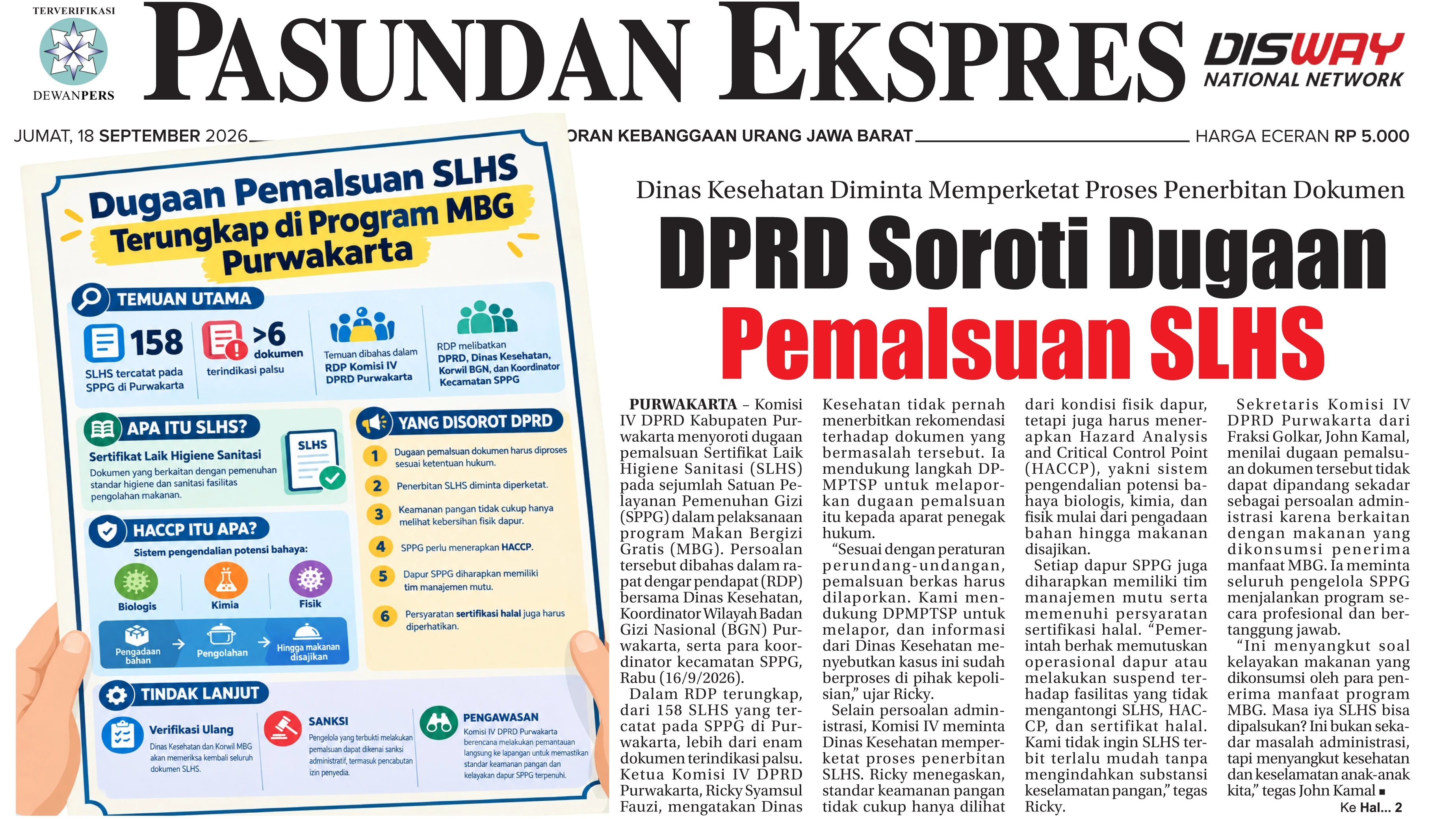 DPRD Purwakarta Soroti Dugaan Pemalsuan SLHS, Dinas Kesehatan Diminta Memperketat Proses Penerbitan Dokumen,